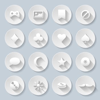 Set of game and Web site interface icons in paper style