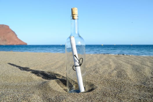 Message in a Bottle on the sand Beach