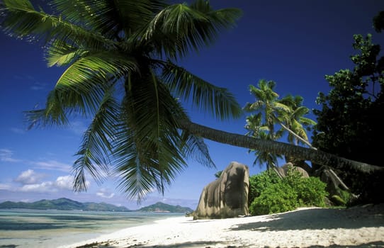 A dream beach on the island of La Digue in the Seychelles in the Indian Ocean.