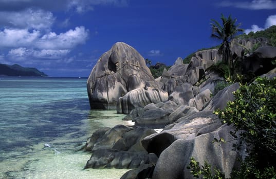 A dream beach on the island of La Digue in the Seychelles archipelago in the Indian Ocean in Africa.