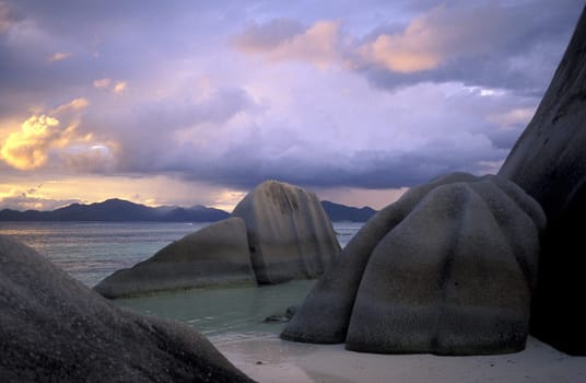 A dream beach on the island of La Digue in the Seychelles in the Indian Ocean.