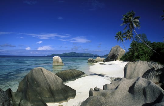 A dream beach on the island of La Digue in the Seychelles archipelago in the Indian Ocean in Africa.