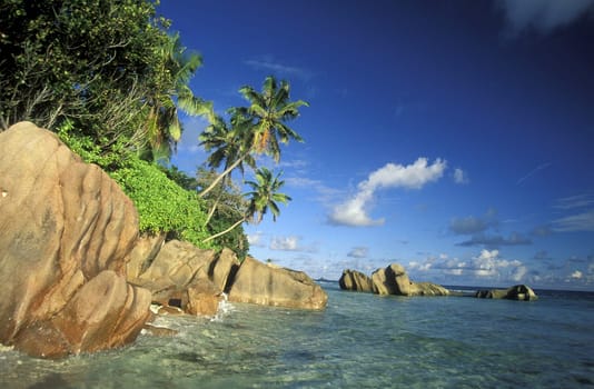 A dream beach on the island of La Digue in the Seychelles archipelago in the Indian Ocean in Africa.
