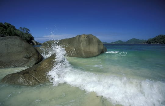 A dream beach on the island of La Digue in the Seychelles in the Indian Ocean.