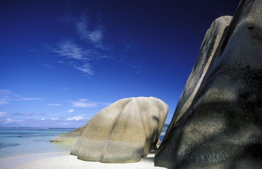 A dream beach on the island of La Digue in the Seychelles in the Indian Ocean.