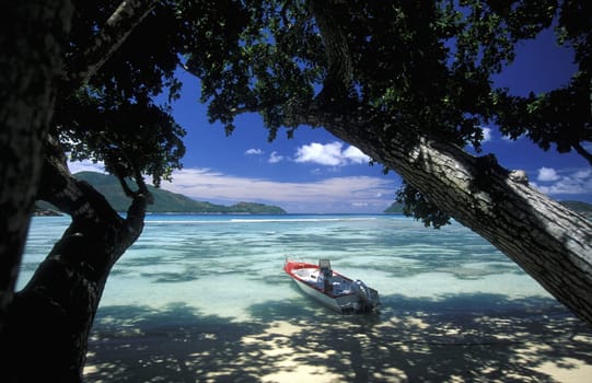 The landscape on the island of Mahe in the Seychelles in the Indian Ocean.