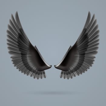 Inspiring black wings up drawn separately on a gray background