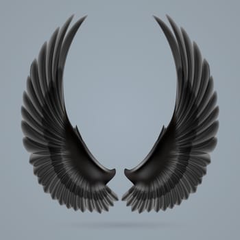 Inspiring black wings drawn separately on a gray background