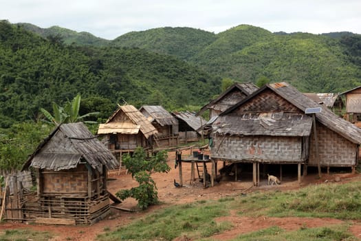 A mountain village in the mountainous region near the village of Kasi on the national road 13 between Vang Vieng and Luang Prabang in central Laos of Laos in South East Asia.