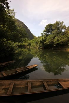 The Huegel landscape near the town of Tha Khaek in central Laos on the border with Thailand in South East Asia.