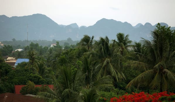 The Huegel landscape near the town of Tha Khaek in central Laos on the border with Thailand in South East Asia.