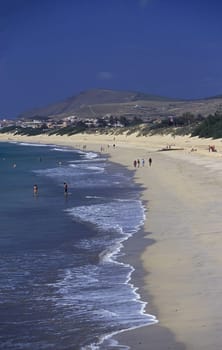 The beach of Porto Santo on the Portuguese island of Porto Santo near Madeira in the Atlantic Ocean