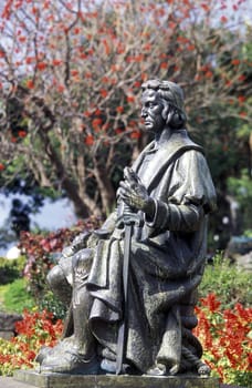 The statue of Columbus in the city centre of Funchal on the flower island of Madeira,Portugal.