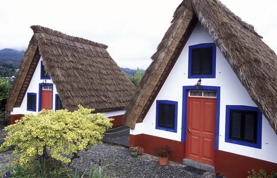 A traditional Santana house in the village of Santana on the island of Madeira in the Atlantic Ocean