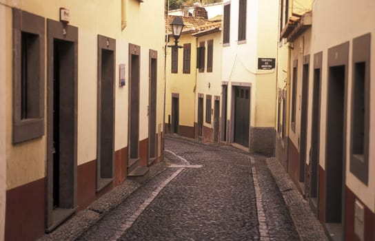 An alley way in the capital Funchal on the island of Madeira in the Atlantic Ocean,Portugal.