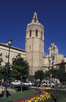 The old town with the Cathedral of Valenzia in Spain in Europe.