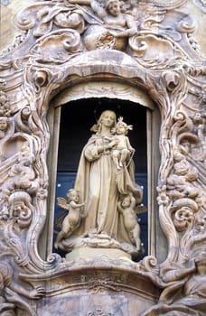 The well-known Ceramic Museum with a detail at the entrance of the outdoor fasade in the city centre of Valencia