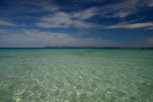 The beach at Alcuida in the east of the island of Mallorca one of the Balearic islands in the Mediterranean.