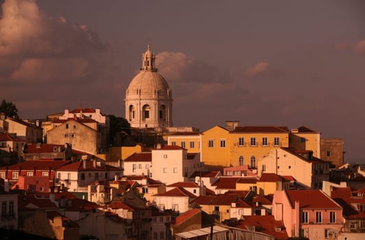 The view over the old town of Alfama in the city center of the capital Lisbon in Portugal.
