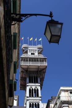The Elevador de Santa Justa in the center of Lisbon in the capital of Portugal in Europe.