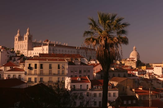 The view over the old town of Alfama in the city center of the capital Lisbon in Portugal.