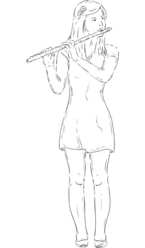 vector - a girl playing transverse flute - isolated on background