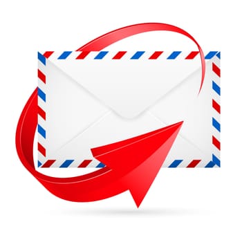 Avia-mail envelope with curved red arrow around.