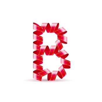 Letter B made of red curled shiny ribbon