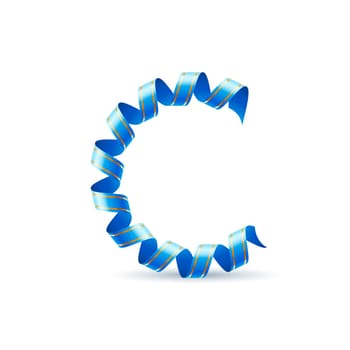 Letter C made of blue curled shiny ribbon
