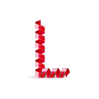Letter L made of red curled shiny ribbon