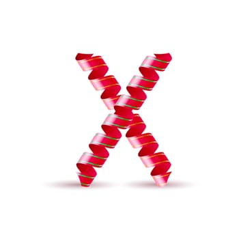Letter X made of red curled shiny ribbon