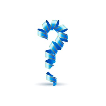 Question mark made of spiral sky blue ribbon.