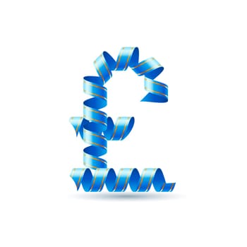 British pound sign made of spiral sky blue ribbon.