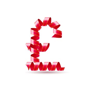 Symbol of pound is made of red curly ribbons.