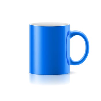 Blue mug made of ceramics on white background.