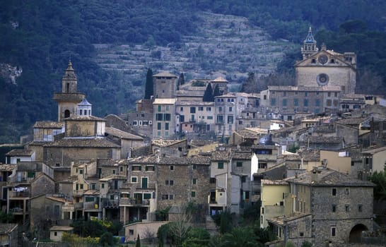 The Old Town of Valldemossa in the mountains of Mallorca on the Mediterranean island of Mallorca,Spain.