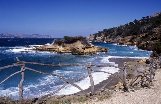 The landscape at Cap de Formentor on the Formentor peninsula in February in the east of the island of Mallorca one of the Balearic islands in the Mediterranean.