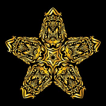 Gold element similar a star on black background