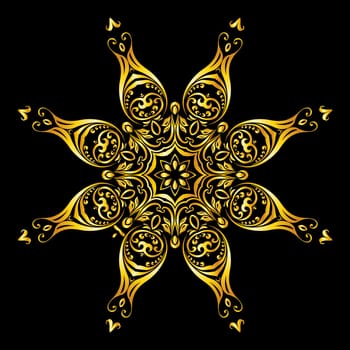 Gold element similar  flower on black background