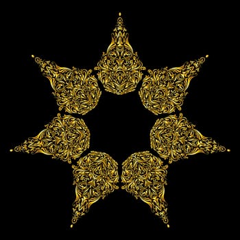 Gold element similar a star on a black background