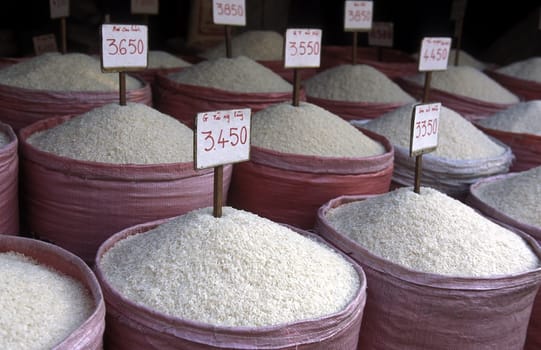 Asia,Vietnam,Mekong Delta,Cantho.A rice market in the center of Cholon in the city of Ho Chi Minh City or Saigon in South Vietnam.     ...