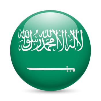 Flag of Saudi Arabia as round glossy icon. Button with flag design