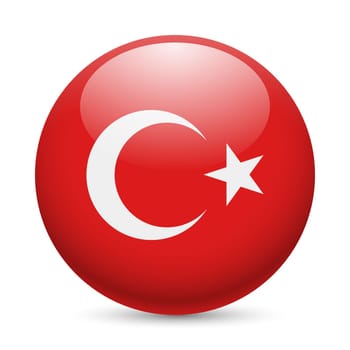 Flag of Turkey as round glossy icon. Button with Turkish flag