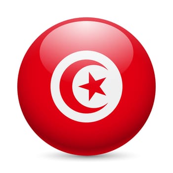 Flag of Tunisia as round glossy icon. Button with Tunisian flag