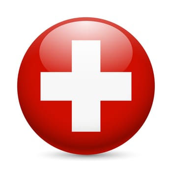 Flag of Switzerland as round glossy icon. Button with Swiss flag