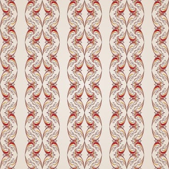 Seamless pattern with floral elements in vintage style. Illustration in red, golden and rose pink shades