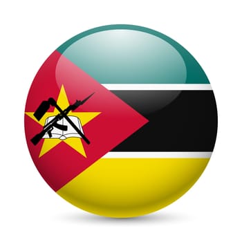 Flag of Mozambique as round glossy icon. Button with Mozambican flag