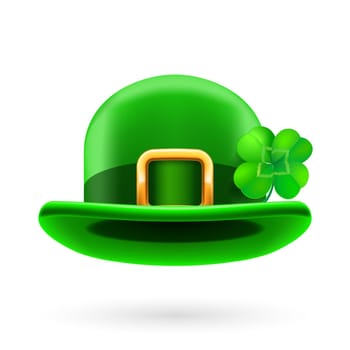Green bowler hat decorated for Saint Patrick Day.