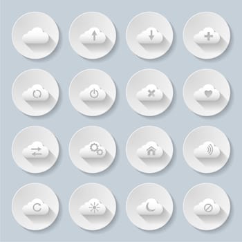 Set of paper style clouds icons with long shadows for web design and apps