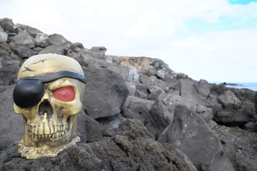 One Pirate Skull with a Red Eye and a Patch